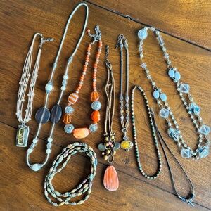Necklace Set Lot Bundle Fun Glam Dressy Orange Silver Brown Beads Dressy Deal B